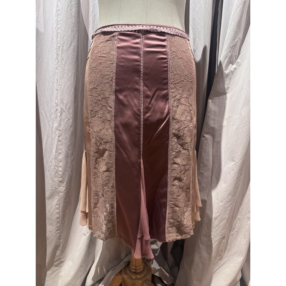 Whisles London VTG Silk / Lace Embroidered Godet Low Rise Skirt M